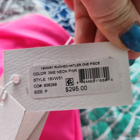 MILLY Cabana Ruched Halter One Piece Swimsuit P Neon Pink Beach Vacation Resort - Picture 4 of 11